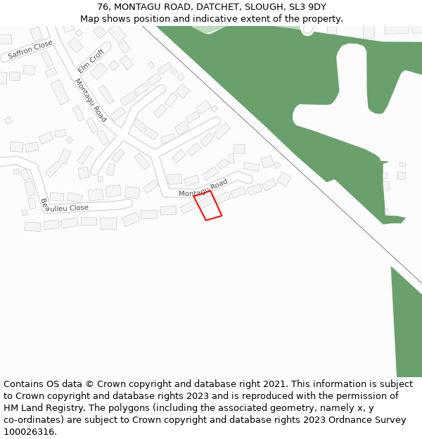 76, MONTAGU ROAD, DATCHET, SLOUGH, SL3 9DY: Location map and indicative extent of plot