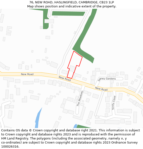 76, NEW ROAD, HASLINGFIELD, CAMBRIDGE, CB23 1LP: Location map and indicative extent of plot