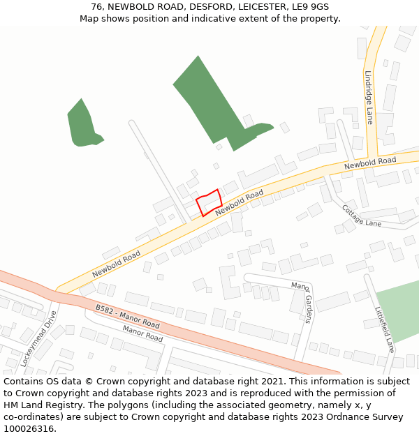 76, NEWBOLD ROAD, DESFORD, LEICESTER, LE9 9GS: Location map and indicative extent of plot