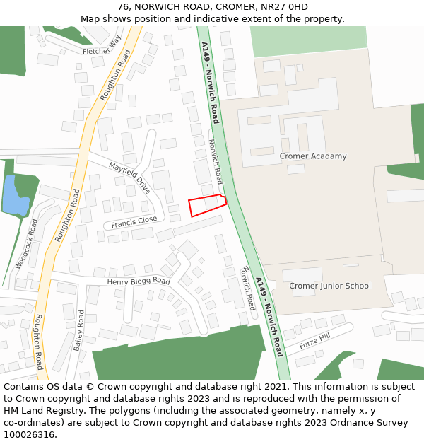 76, NORWICH ROAD, CROMER, NR27 0HD: Location map and indicative extent of plot