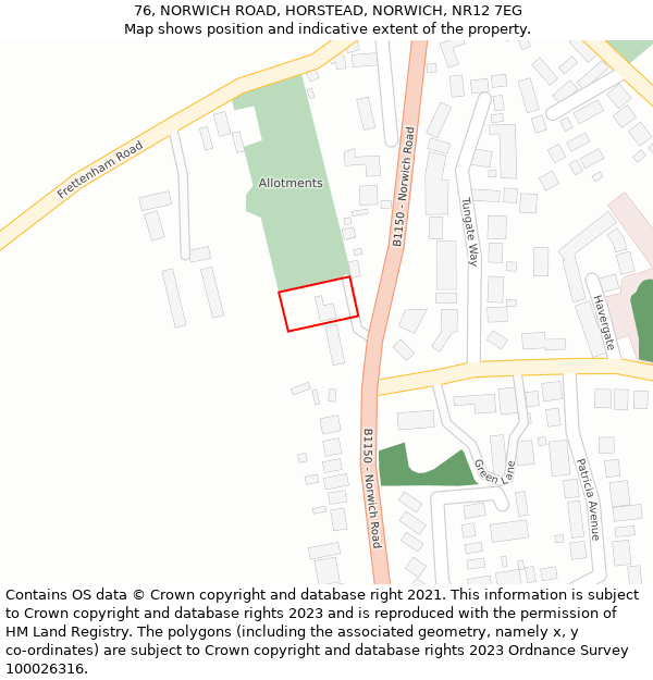 76, NORWICH ROAD, HORSTEAD, NORWICH, NR12 7EG: Location map and indicative extent of plot