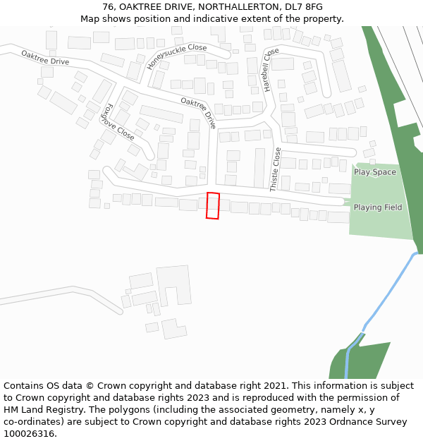 76, OAKTREE DRIVE, NORTHALLERTON, DL7 8FG: Location map and indicative extent of plot