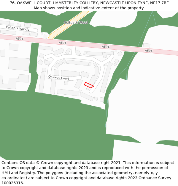 76, OAKWELL COURT, HAMSTERLEY COLLIERY, NEWCASTLE UPON TYNE, NE17 7BE: Location map and indicative extent of plot