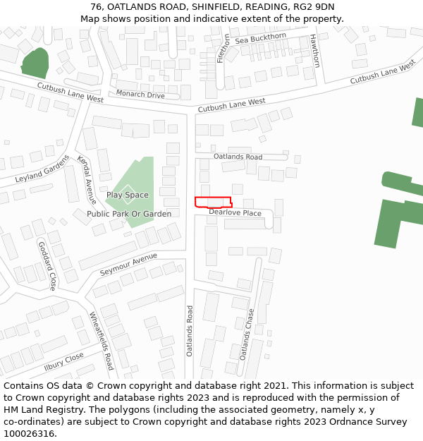 76, OATLANDS ROAD, SHINFIELD, READING, RG2 9DN: Location map and indicative extent of plot