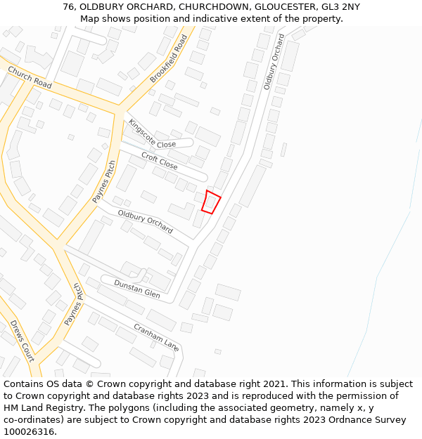 76, OLDBURY ORCHARD, CHURCHDOWN, GLOUCESTER, GL3 2NY: Location map and indicative extent of plot