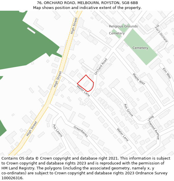 76, ORCHARD ROAD, MELBOURN, ROYSTON, SG8 6BB: Location map and indicative extent of plot