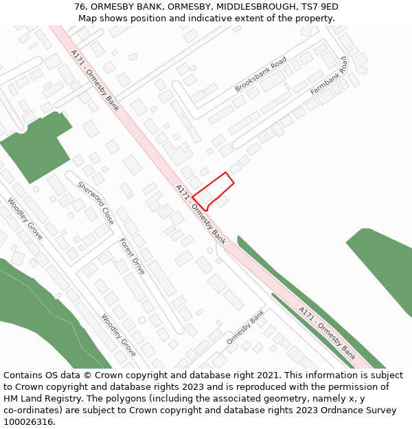 76, ORMESBY BANK, ORMESBY, MIDDLESBROUGH, TS7 9ED: Location map and indicative extent of plot