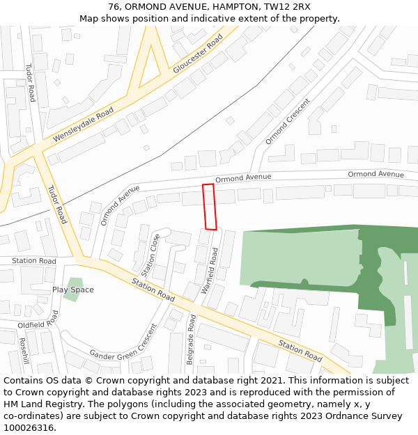 76, ORMOND AVENUE, HAMPTON, TW12 2RX: Location map and indicative extent of plot