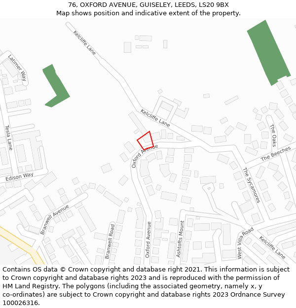 76, OXFORD AVENUE, GUISELEY, LEEDS, LS20 9BX: Location map and indicative extent of plot