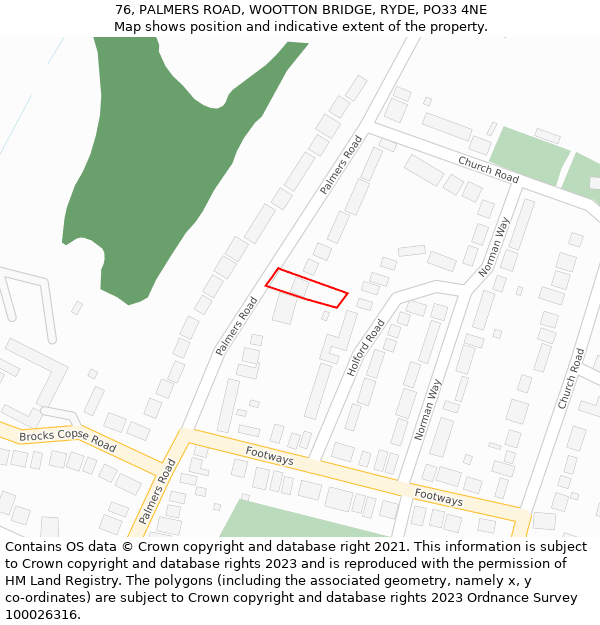 76, PALMERS ROAD, WOOTTON BRIDGE, RYDE, PO33 4NE: Location map and indicative extent of plot