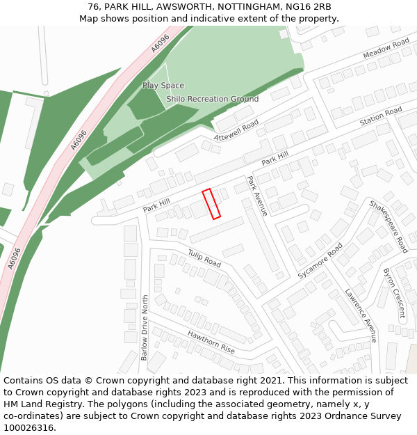 76, PARK HILL, AWSWORTH, NOTTINGHAM, NG16 2RB: Location map and indicative extent of plot