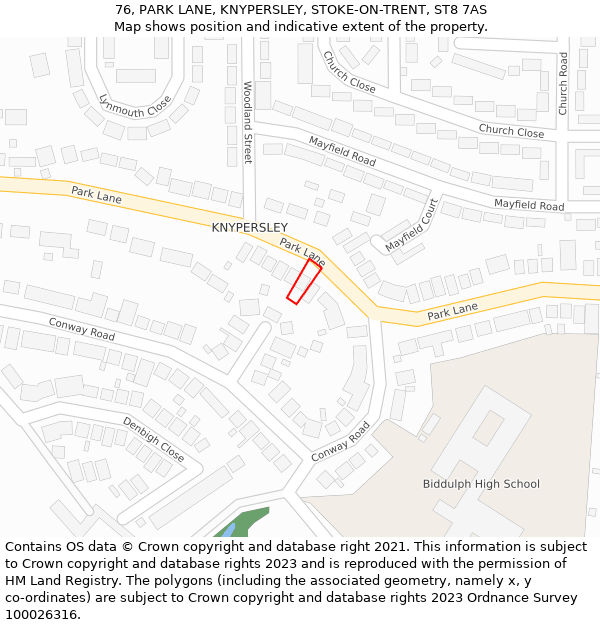 76, PARK LANE, KNYPERSLEY, STOKE-ON-TRENT, ST8 7AS: Location map and indicative extent of plot