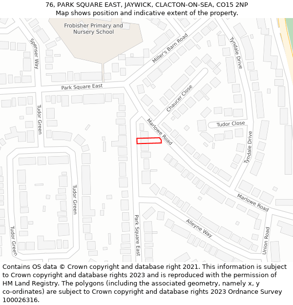 76, PARK SQUARE EAST, JAYWICK, CLACTON-ON-SEA, CO15 2NP: Location map and indicative extent of plot