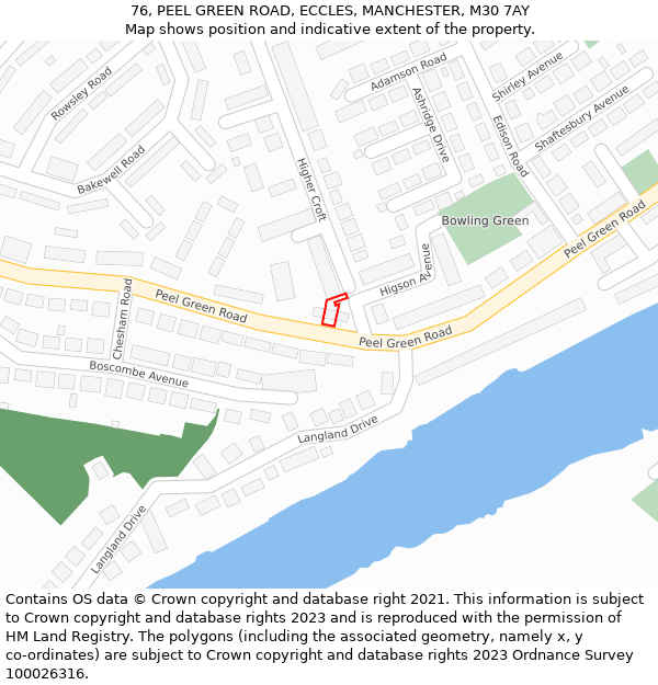 76, PEEL GREEN ROAD, ECCLES, MANCHESTER, M30 7AY: Location map and indicative extent of plot