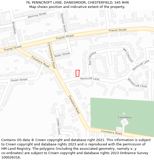 76, PENNCROFT LANE, DANESMOOR, CHESTERFIELD, S45 9HN: Location map and indicative extent of plot