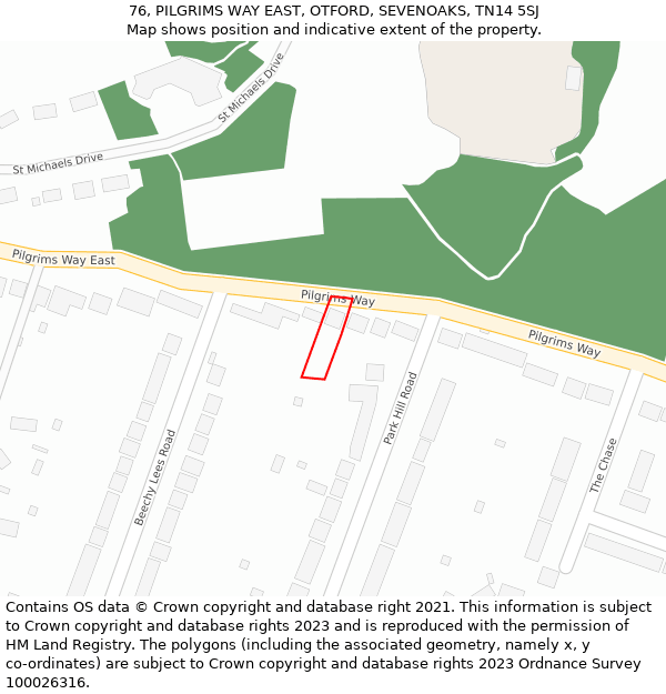 76, PILGRIMS WAY EAST, OTFORD, SEVENOAKS, TN14 5SJ: Location map and indicative extent of plot