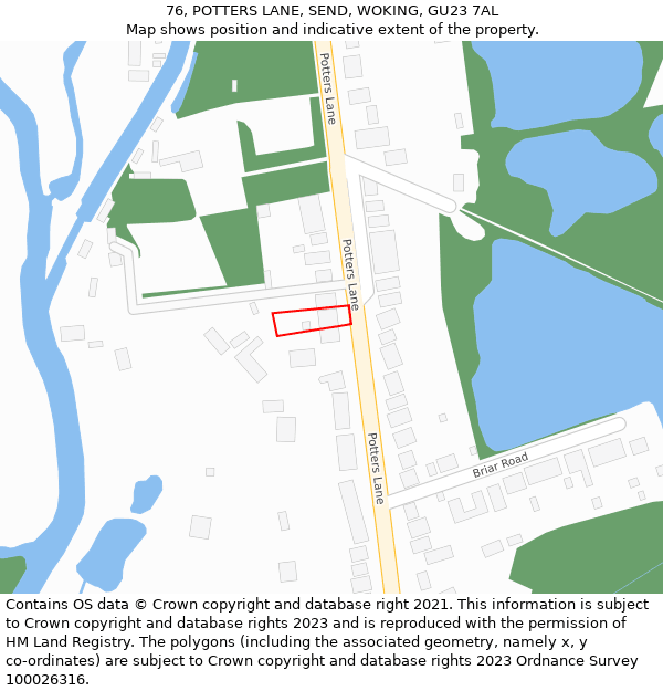 76, POTTERS LANE, SEND, WOKING, GU23 7AL: Location map and indicative extent of plot