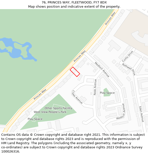 76, PRINCES WAY, FLEETWOOD, FY7 8DX: Location map and indicative extent of plot