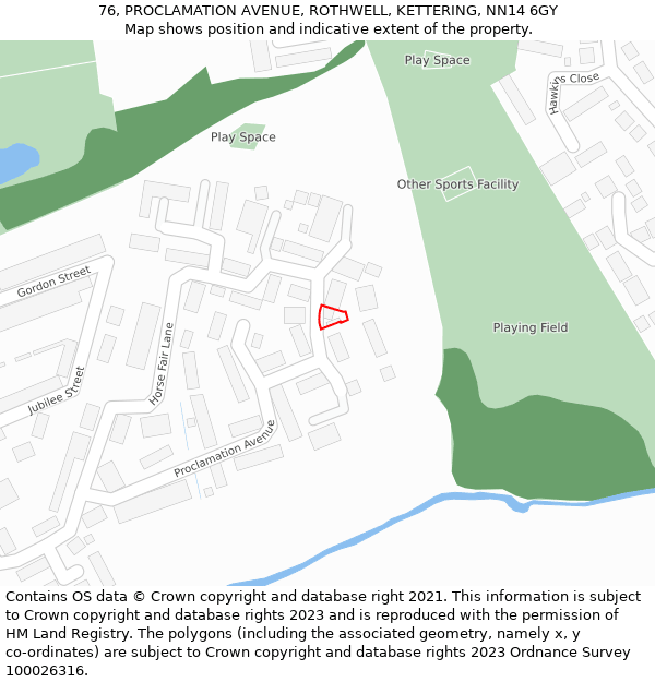 76, PROCLAMATION AVENUE, ROTHWELL, KETTERING, NN14 6GY: Location map and indicative extent of plot