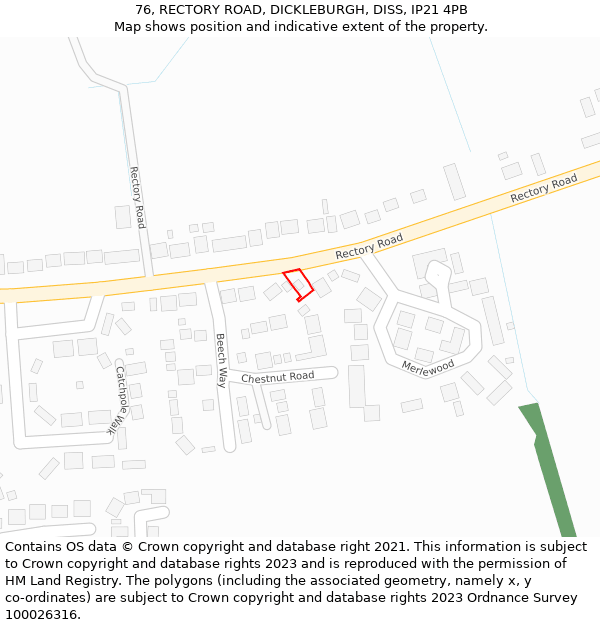 76, RECTORY ROAD, DICKLEBURGH, DISS, IP21 4PB: Location map and indicative extent of plot