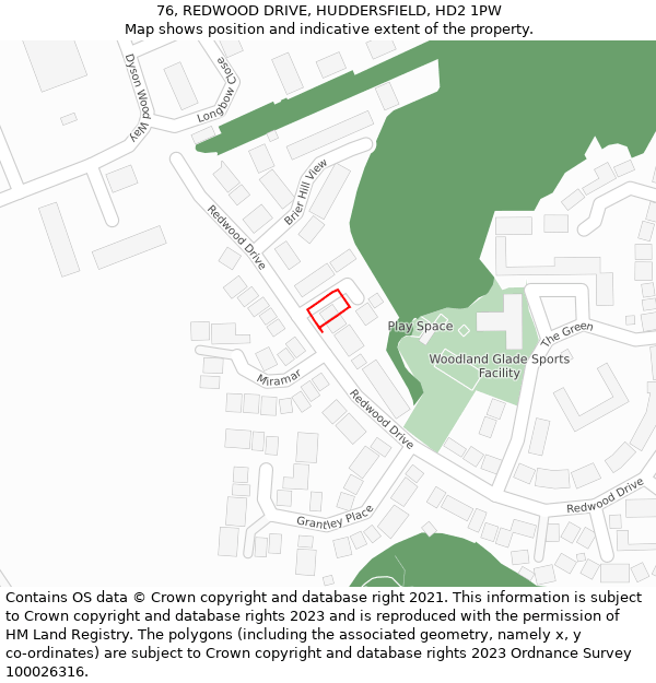 76, REDWOOD DRIVE, HUDDERSFIELD, HD2 1PW: Location map and indicative extent of plot