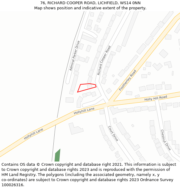 76, RICHARD COOPER ROAD, LICHFIELD, WS14 0NN: Location map and indicative extent of plot