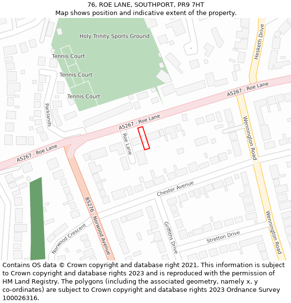 76, ROE LANE, SOUTHPORT, PR9 7HT: Location map and indicative extent of plot