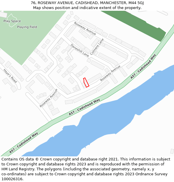 76, ROSEWAY AVENUE, CADISHEAD, MANCHESTER, M44 5GJ: Location map and indicative extent of plot