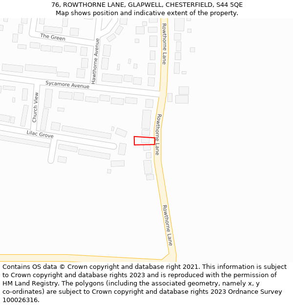 76, ROWTHORNE LANE, GLAPWELL, CHESTERFIELD, S44 5QE: Location map and indicative extent of plot