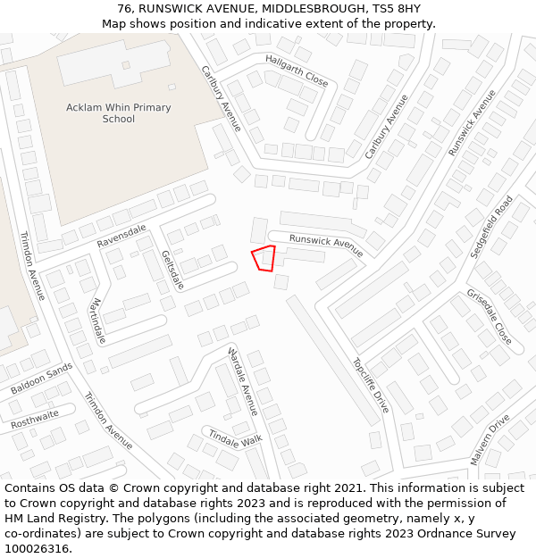 76, RUNSWICK AVENUE, MIDDLESBROUGH, TS5 8HY: Location map and indicative extent of plot