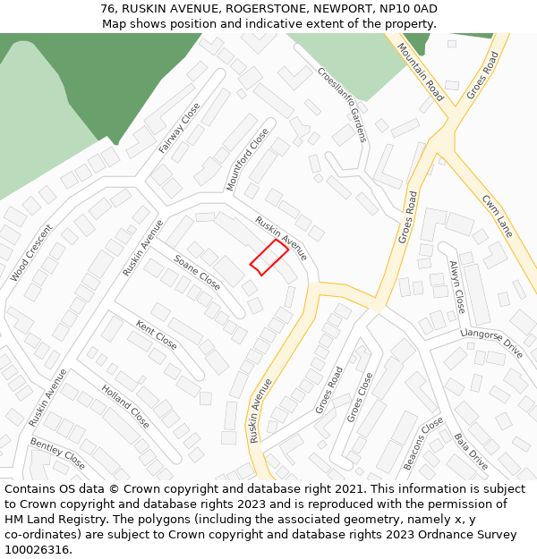76, RUSKIN AVENUE, ROGERSTONE, NEWPORT, NP10 0AD: Location map and indicative extent of plot