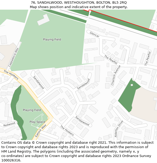 76, SANDALWOOD, WESTHOUGHTON, BOLTON, BL5 2RQ: Location map and indicative extent of plot