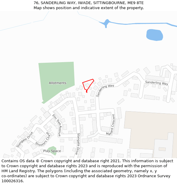 76, SANDERLING WAY, IWADE, SITTINGBOURNE, ME9 8TE: Location map and indicative extent of plot