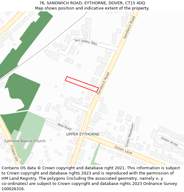 76, SANDWICH ROAD, EYTHORNE, DOVER, CT15 4DQ: Location map and indicative extent of plot