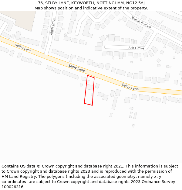 76, SELBY LANE, KEYWORTH, NOTTINGHAM, NG12 5AJ: Location map and indicative extent of plot