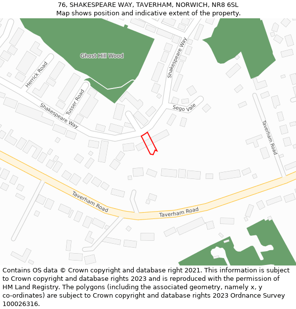 76, SHAKESPEARE WAY, TAVERHAM, NORWICH, NR8 6SL: Location map and indicative extent of plot