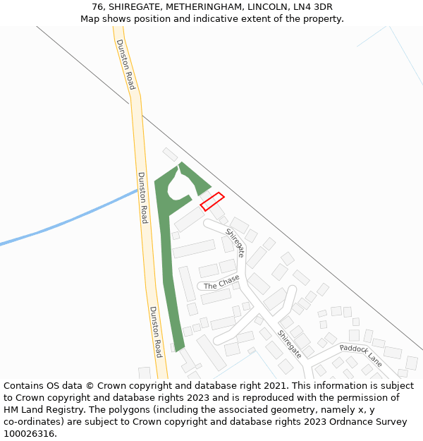 76, SHIREGATE, METHERINGHAM, LINCOLN, LN4 3DR: Location map and indicative extent of plot