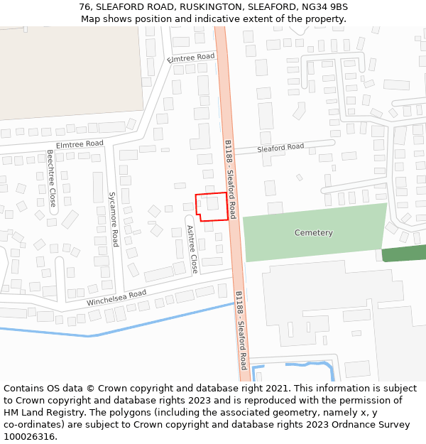 76, SLEAFORD ROAD, RUSKINGTON, SLEAFORD, NG34 9BS: Location map and indicative extent of plot