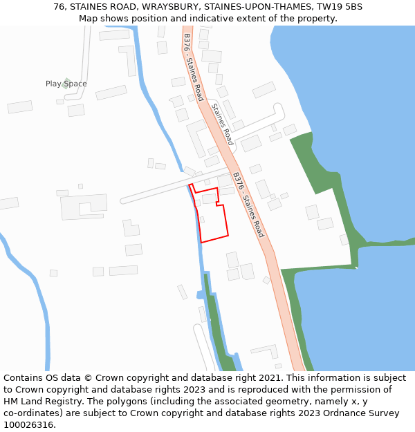 76, STAINES ROAD, WRAYSBURY, STAINES-UPON-THAMES, TW19 5BS: Location map and indicative extent of plot