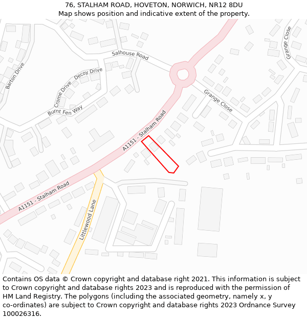 76, STALHAM ROAD, HOVETON, NORWICH, NR12 8DU: Location map and indicative extent of plot