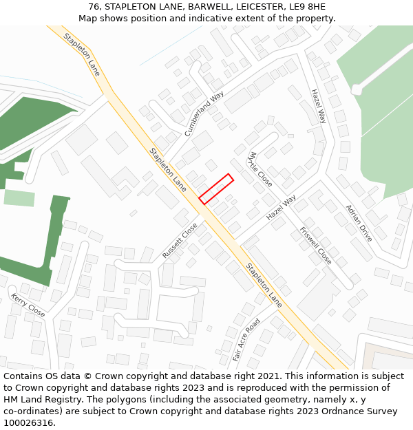 76, STAPLETON LANE, BARWELL, LEICESTER, LE9 8HE: Location map and indicative extent of plot