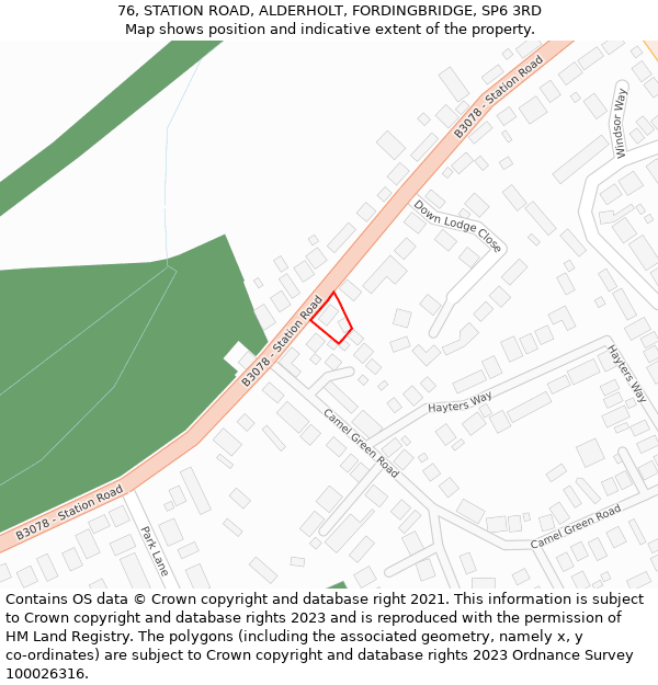 76, STATION ROAD, ALDERHOLT, FORDINGBRIDGE, SP6 3RD: Location map and indicative extent of plot