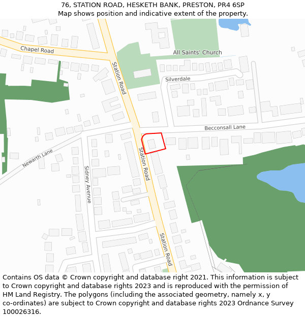 76, STATION ROAD, HESKETH BANK, PRESTON, PR4 6SP: Location map and indicative extent of plot