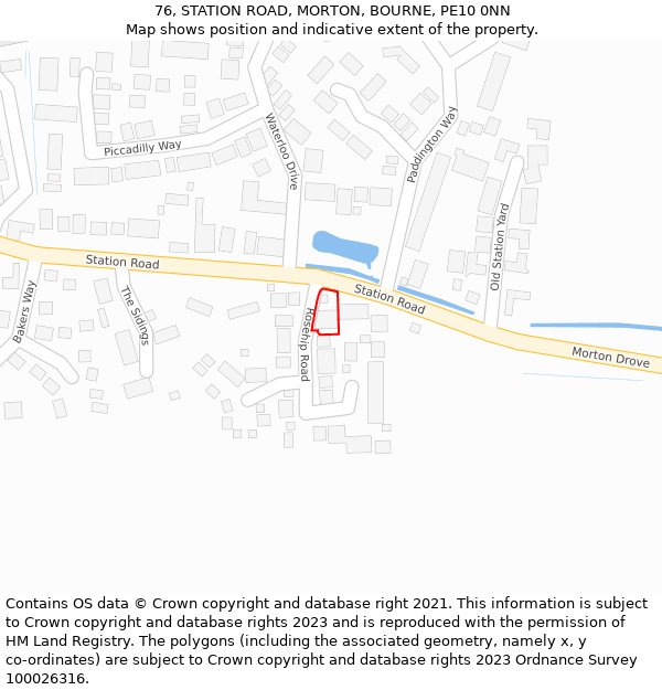 76, STATION ROAD, MORTON, BOURNE, PE10 0NN: Location map and indicative extent of plot