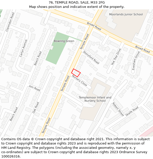 76, TEMPLE ROAD, SALE, M33 2FG: Location map and indicative extent of plot