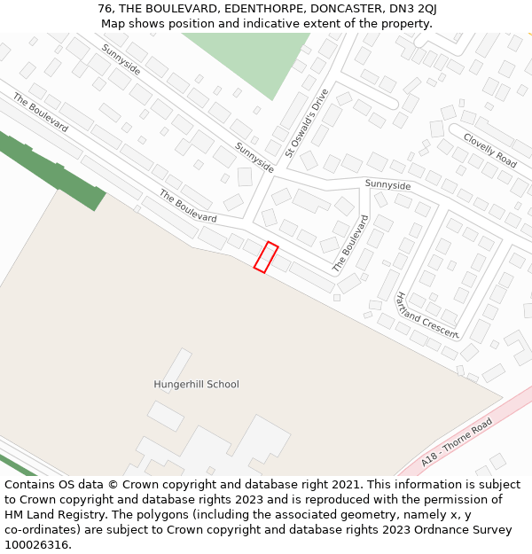 76, THE BOULEVARD, EDENTHORPE, DONCASTER, DN3 2QJ: Location map and indicative extent of plot