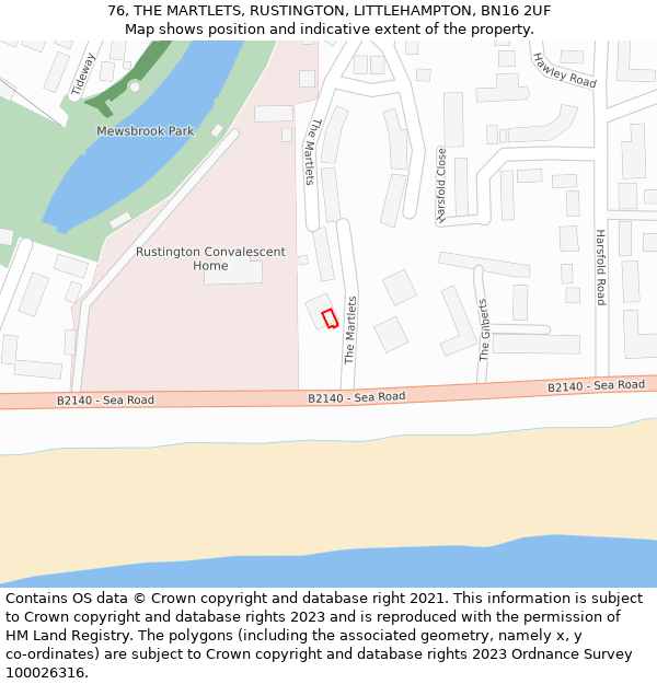 76, THE MARTLETS, RUSTINGTON, LITTLEHAMPTON, BN16 2UF: Location map and indicative extent of plot