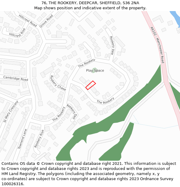 76, THE ROOKERY, DEEPCAR, SHEFFIELD, S36 2NA: Location map and indicative extent of plot