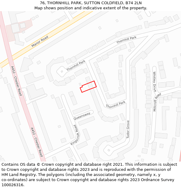 76, THORNHILL PARK, SUTTON COLDFIELD, B74 2LN: Location map and indicative extent of plot