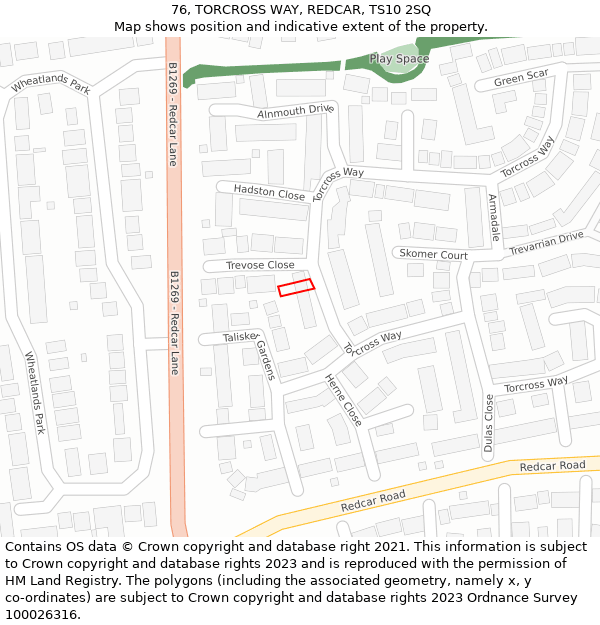 76, TORCROSS WAY, REDCAR, TS10 2SQ: Location map and indicative extent of plot